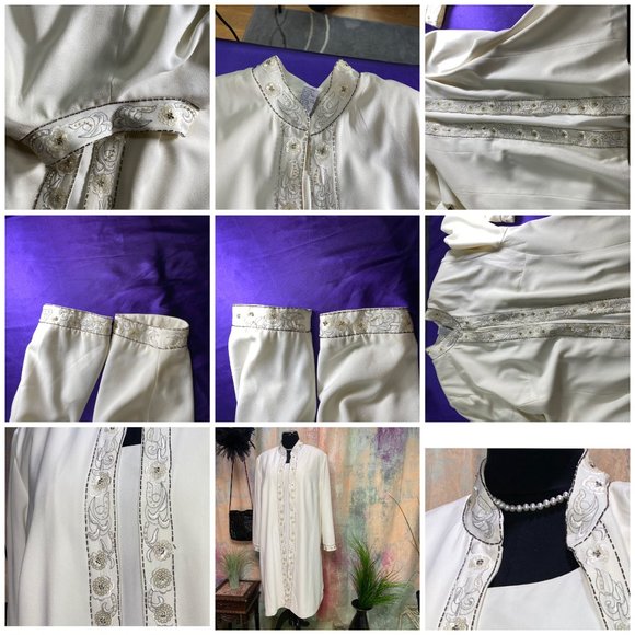 📌 Off-white Dress and Coat with beaded Trim - Picture 16 of 16